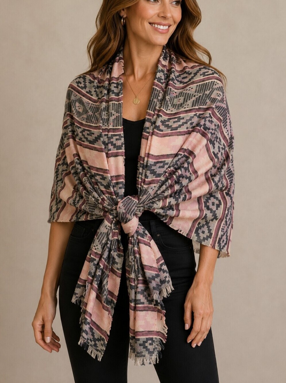 PINK Southwestern Aztec Shawl Wrap Sarong Cover-up